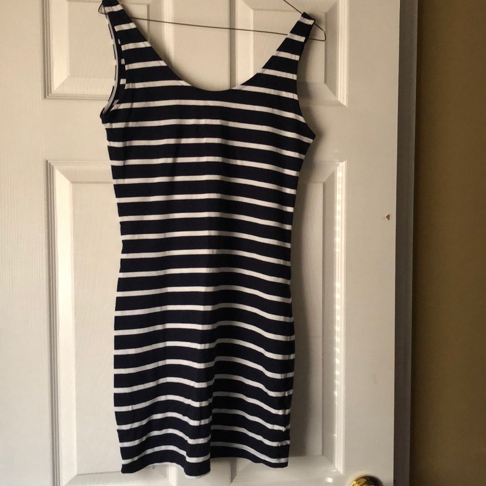 Navy and white striped dress